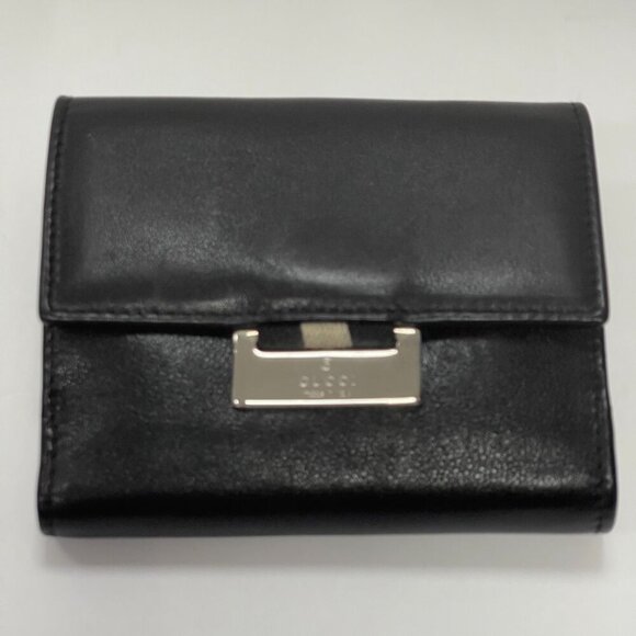 GUCCI Leather Bi-fold Compact Wallet Black - Preowned - Picture 1 of 15